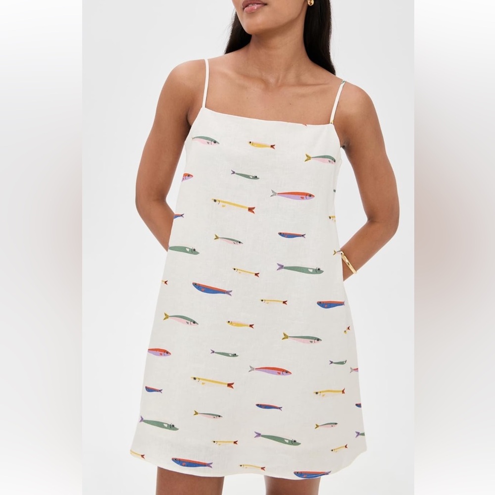 Staud Laura Linen mini dress pop sardines ivory size small